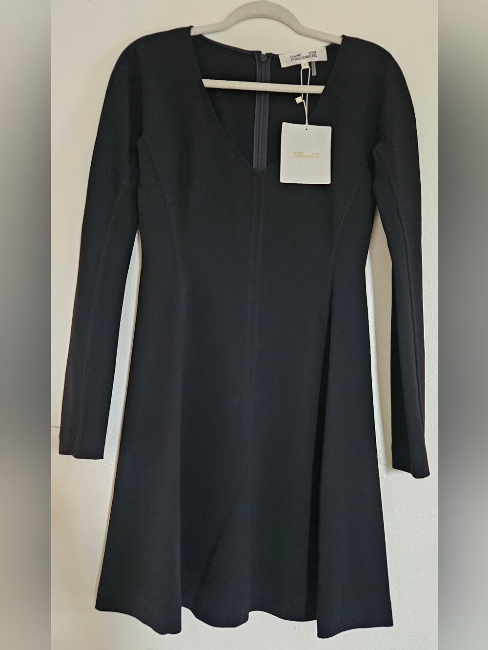 Diane von Furstenberg NWT Black Long Sleeve Fit Flare Dress Size 2